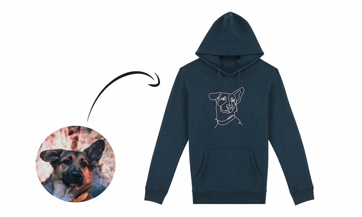 Persoonlijk geborduurde hoodie met hondemotief